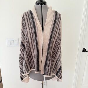 Kensie Striped Open Front Drape Long Cardigan Boho Knit Sweater Size S